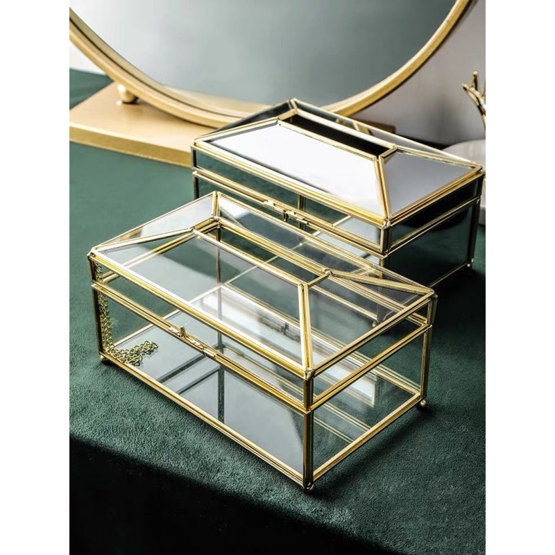 北歐簡約金邊玻璃面紙盒 衛生紙盒 紙巾盒 居家收納 客廳收納 「有感選物」-細節圖8