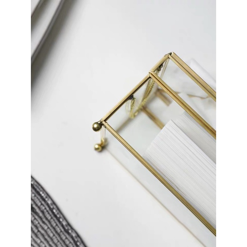 北歐簡約金邊玻璃面紙盒 衛生紙盒 紙巾盒 居家收納 客廳收納 「有感選物」-細節圖9