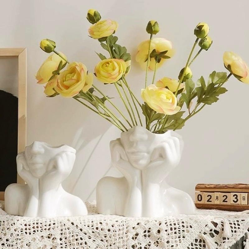 有感選物❤︎台灣現貨 高質感北歐風造型陶瓷花瓶 白色花瓶 插花花瓶 筆筒 居家裝飾-細節圖2