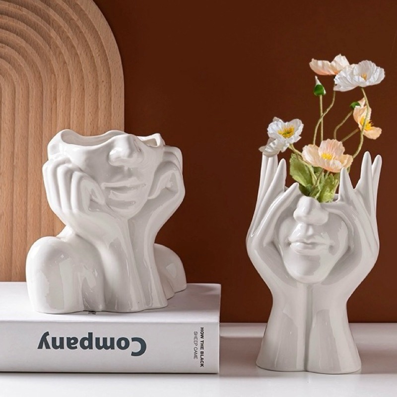 有感選物❤︎台灣現貨 高質感北歐風造型陶瓷花瓶 白色花瓶 插花花瓶 筆筒 居家裝飾-細節圖5