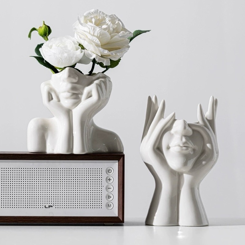 有感選物❤︎台灣現貨 高質感北歐風造型陶瓷花瓶 白色花瓶 插花花瓶 筆筒 居家裝飾-細節圖7