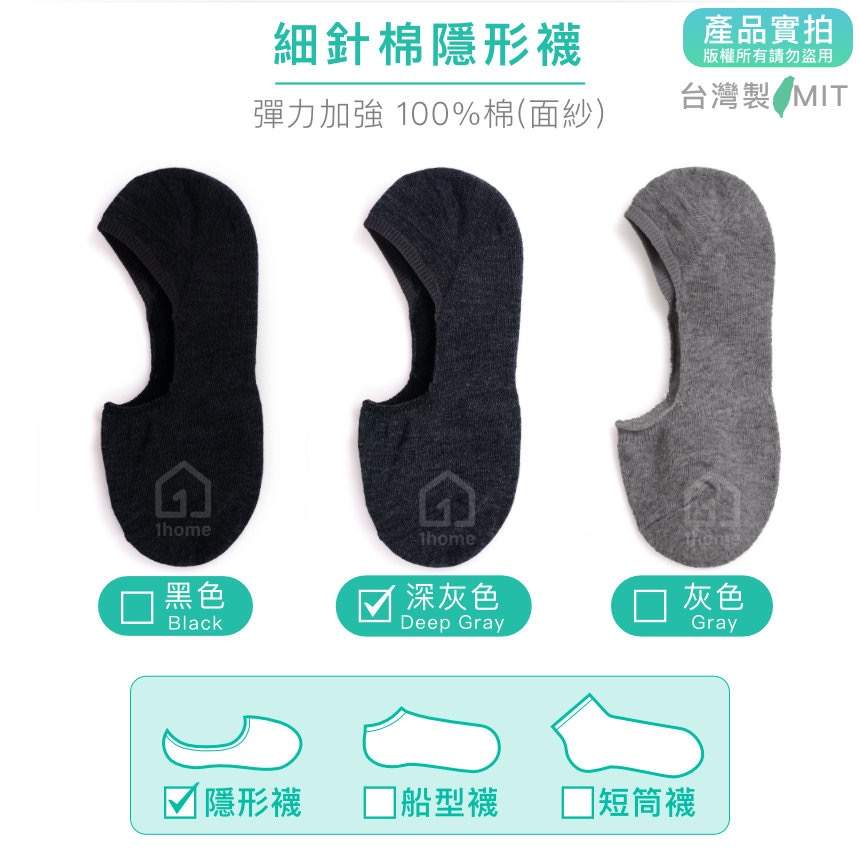 MIT細針棉隱形襪-深灰｜台灣製造/細針/隱形襪/舒適/透氣/短襪/棉襪/男女襪/襪子【1home】-細節圖4