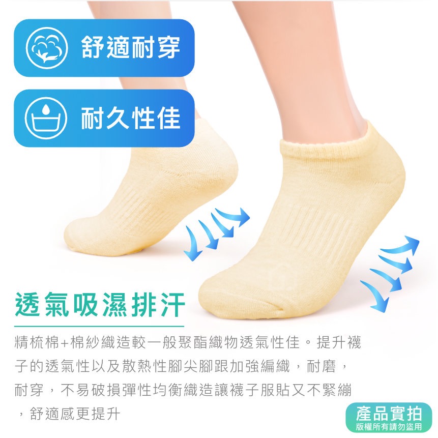 現貨｜MIT抗菌除臭機能船型襪-黃色｜工研院Biocel/台灣製造/抗菌/除臭/透氣/船型/棉襪/襪子【1home】-細節圖4