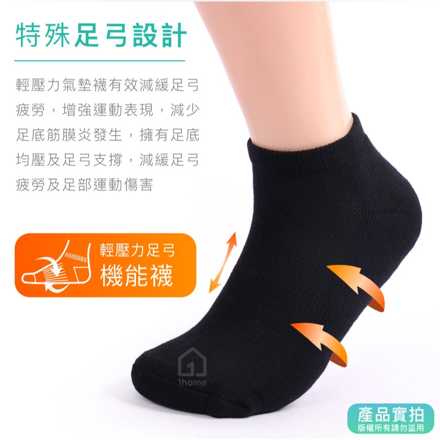 MIT抗菌除臭機能船型襪-黑色｜工研院Biocel/台灣製造/除臭/抗菌/透氣/船型/棉襪/襪子【1home】-細節圖3