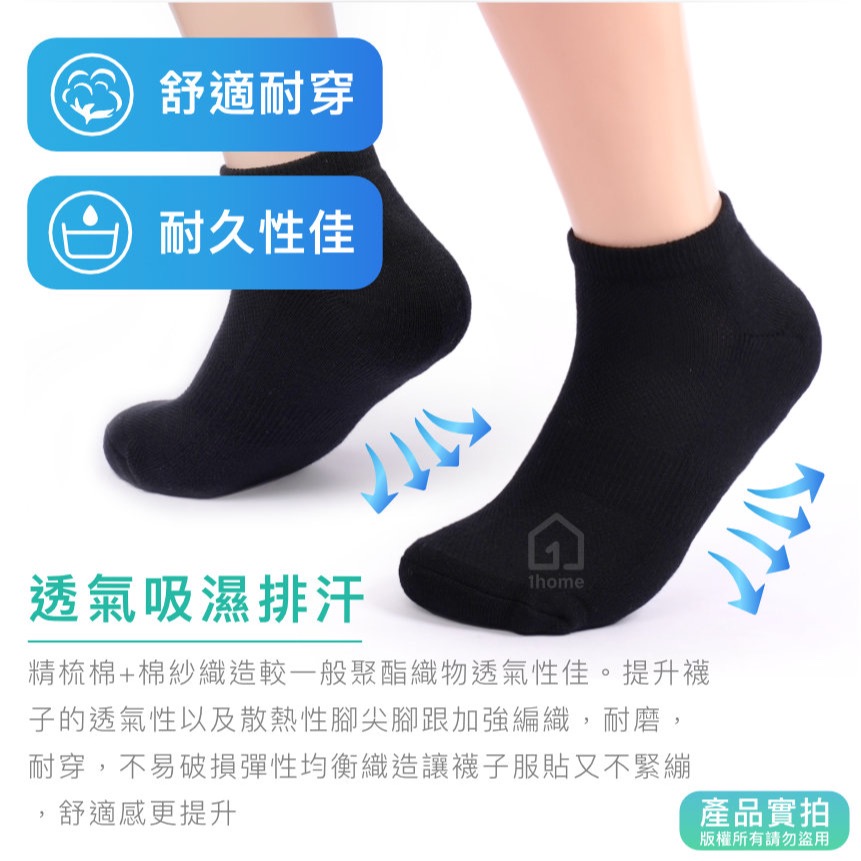 MIT抗菌除臭機能船型襪-黑色｜工研院Biocel/台灣製造/除臭/抗菌/透氣/船型/棉襪/襪子【1home】-細節圖4