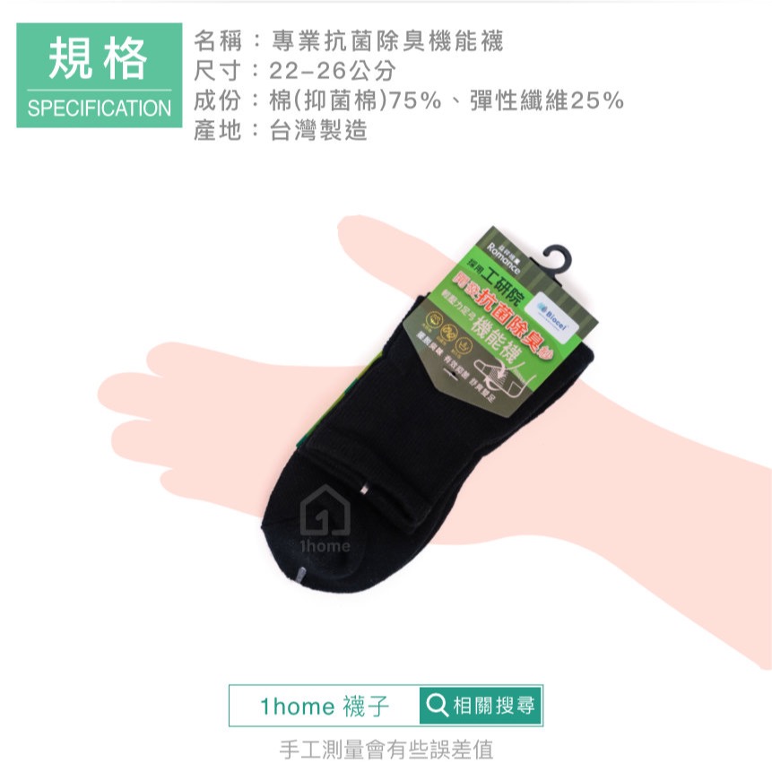 現貨｜MIT抗菌除臭機能短筒襪-黑色｜工研院Biocel/台灣製造/抗菌/除臭/透氣/短襪/棉襪/襪子【1home】-細節圖7