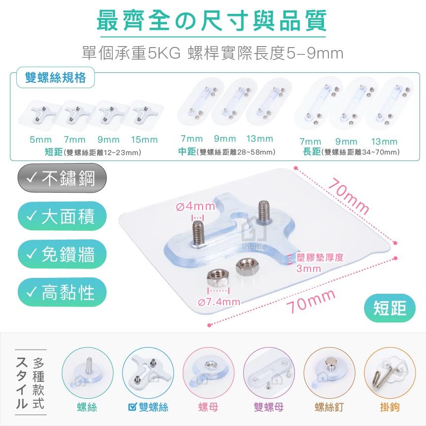 現貨｜短距15mm-不鏽鋼雙螺絲無痕貼｜免釘牆壁/免鑽孔/超黏性/無痕掛勾/掛鉤/防鏽/防水/無痕貼【1home】-細節圖3