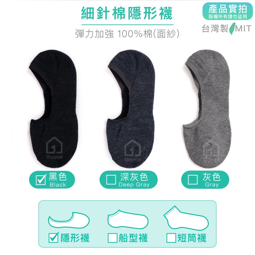 MIT細針棉隱形襪-黑色｜台灣製造/細針/隱形襪/舒適/透氣/短襪/棉襪/男女襪/襪子【1home】-細節圖4