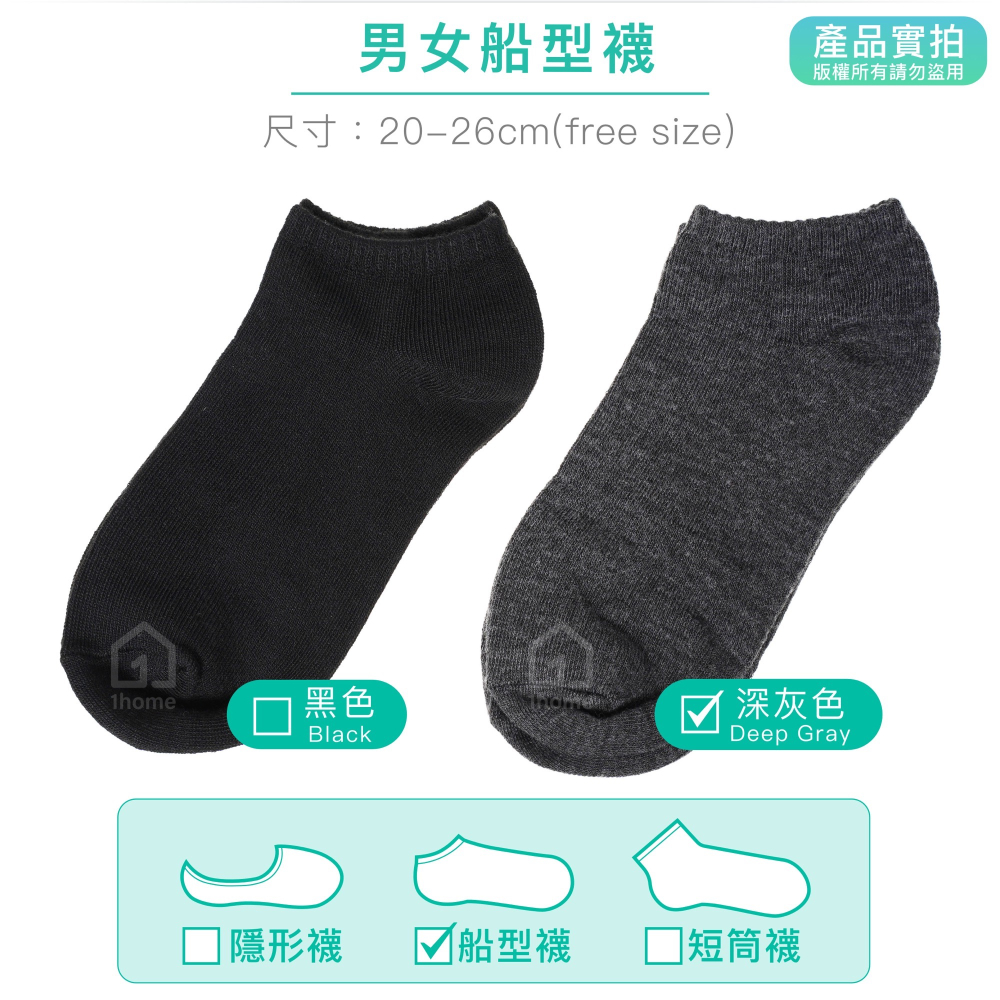 國民船型襪-深灰｜休閒襪/舒適透氣/短襪/棉襪/襪子/工作襪/學生襪/拋棄式襪/生活用品【1home】-細節圖3
