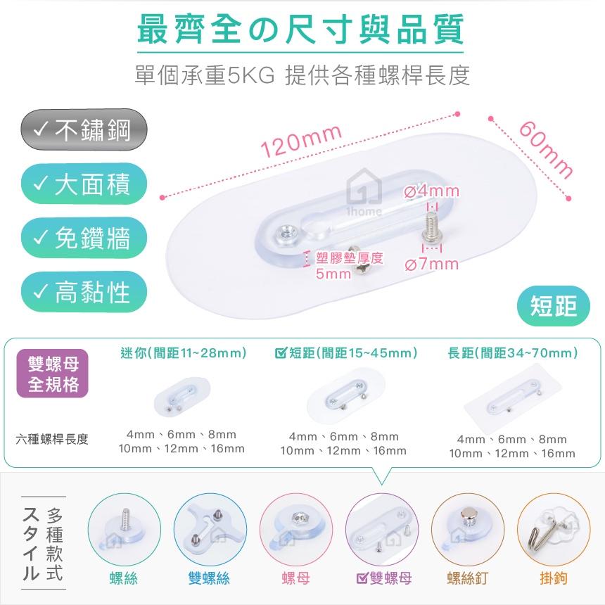 短距16mm-不鏽鋼雙螺母無痕貼+圓頭螺絲｜免釘牆/超黏性/無痕掛勾/掛鉤/防鏽/防水/無痕貼【1home】-細節圖4