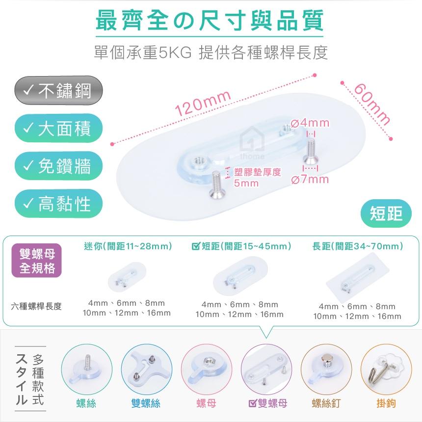 短距6mm不鏽鋼雙螺母無痕貼+平頭螺絲｜免釘牆/妙妙貼/無痕掛勾/掛鉤/防鏽/防水/無痕貼【1home】-細節圖4