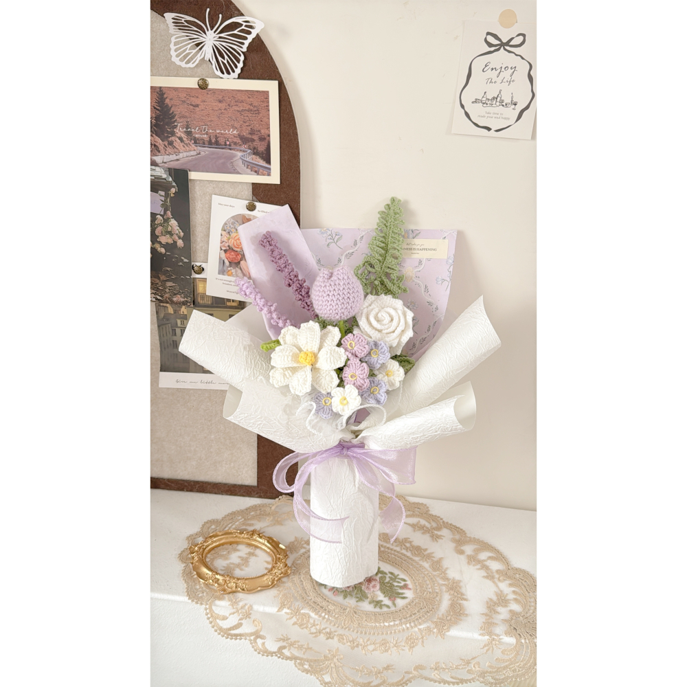 現貨 𓆩♡𓆪 精品玫瑰 大波斯菊 勿忘我 薰衣草 蕨類花束-細節圖3