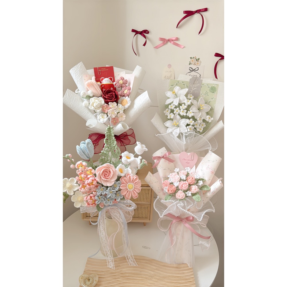 現貨 𓆩♡𓆪 新春/開幕推薦  招財貓 精品玫瑰 勿忘我 雛菊 鬱金香 茉莉 泡芙花花束-細節圖4