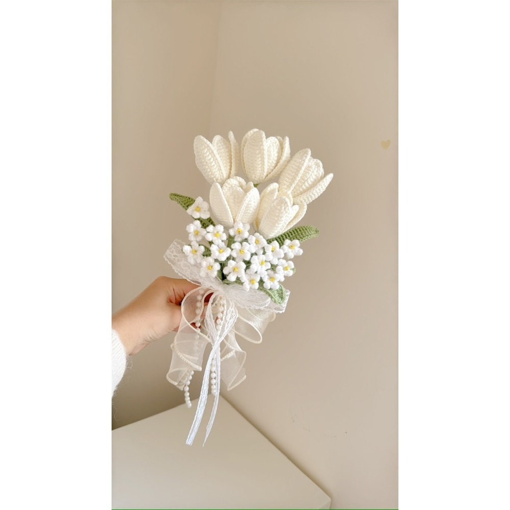 鬱金香🌷滿天星手綁捧花花束-細節圖2