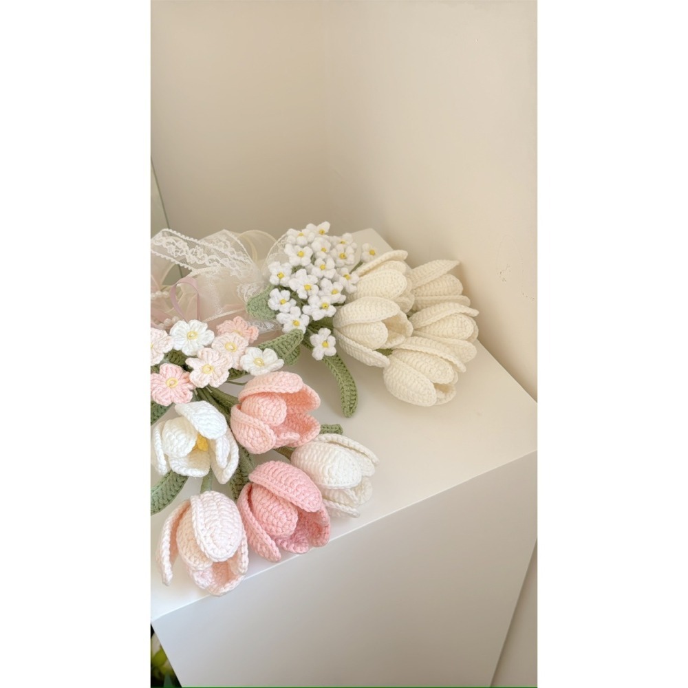 鬱金香🌷滿天星手綁捧花花束-細節圖3