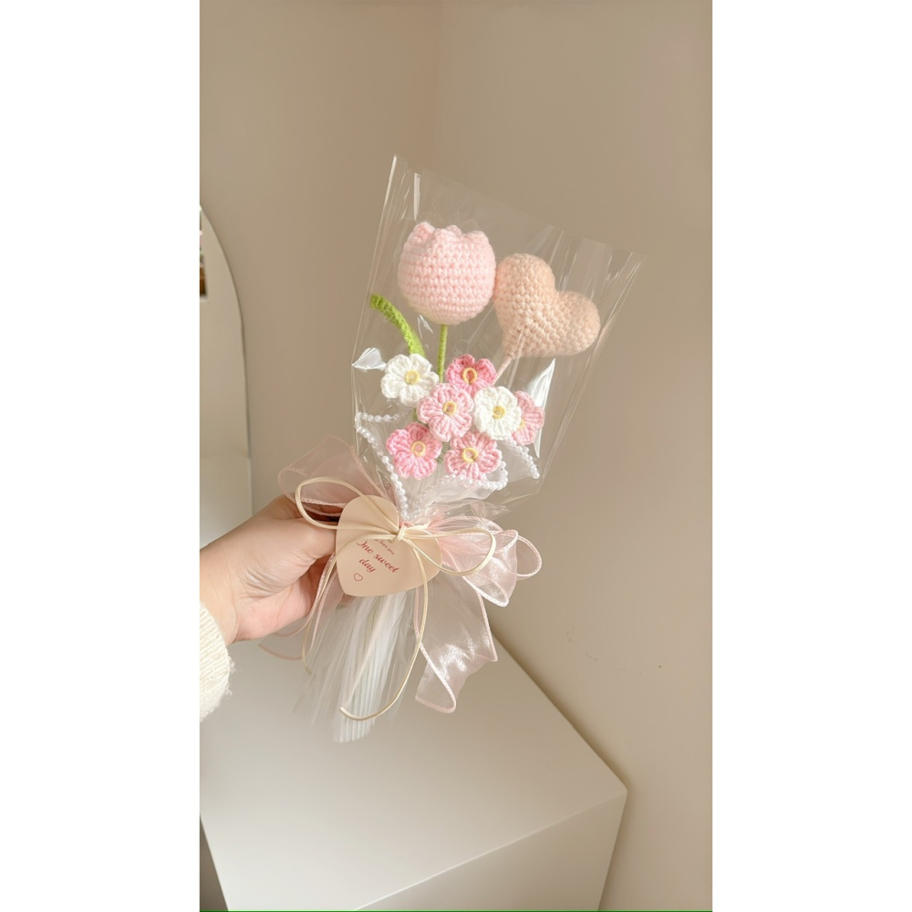 胖胖鬱金香 勿忘我 愛心 花束-細節圖3