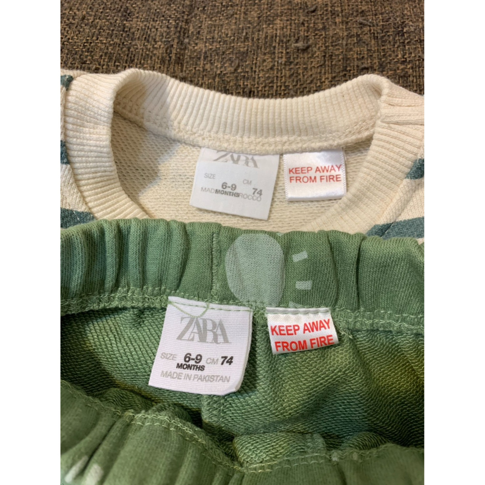 ZARA綠條紋長袖上衣&綠底小太陽長褲套裝(6-9M/74cm)(二手近新)-細節圖2