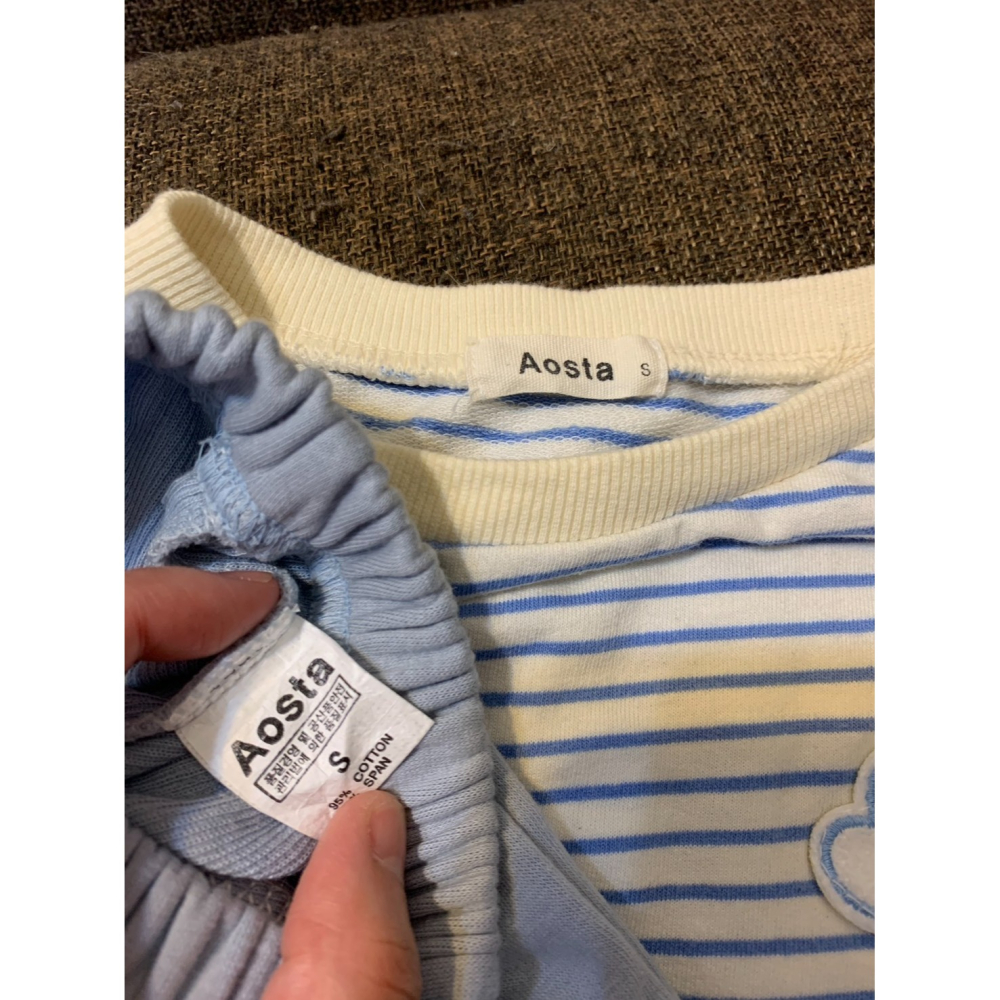 Aosta韓國製男寶雲朵條紋長袖長褲套裝S碼(二手近新)-細節圖2