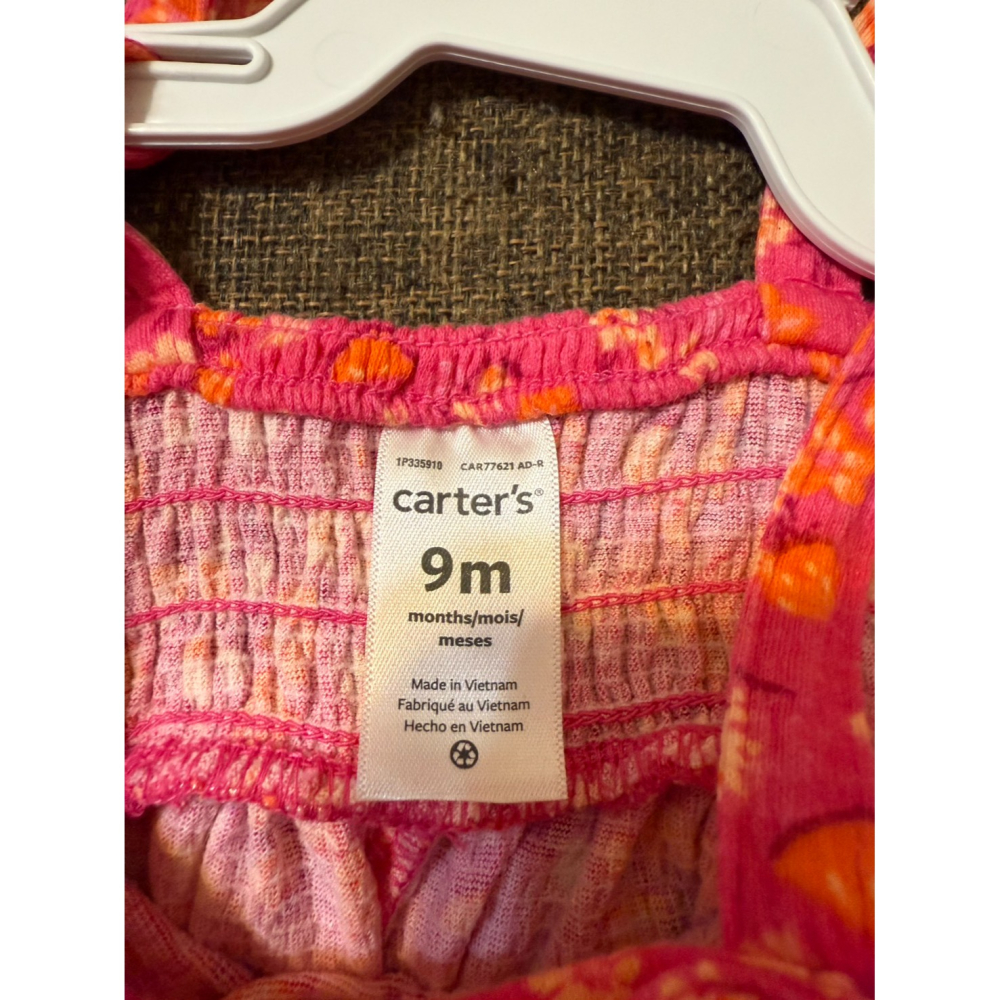 Carter＇s 紅花遍布無袖連身褲 (9M) 女寶夏日連身裝 (二手近新)-細節圖3