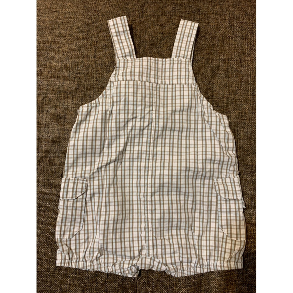 First Moments Layette 純棉可愛猴子格紋嬰兒連身吊帶褲包屁衣(0-3M)(二手近新)-細節圖2