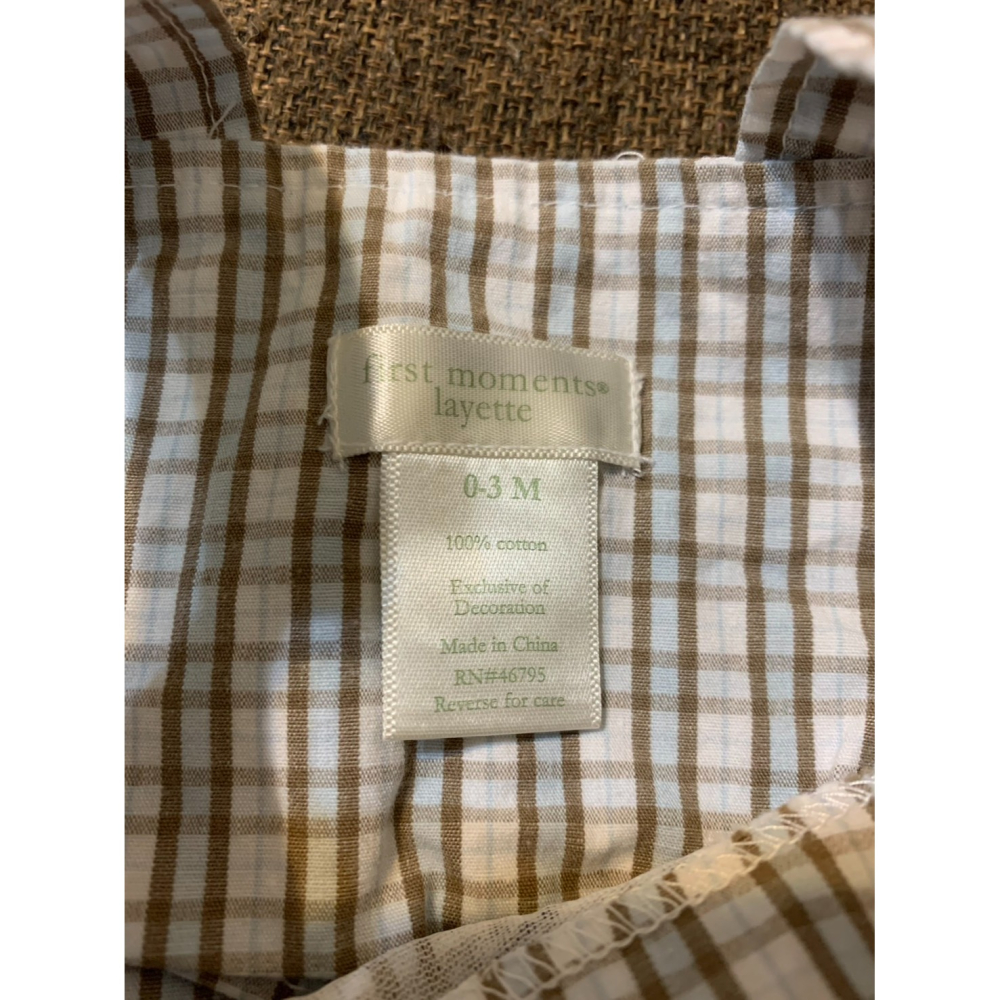 First Moments Layette 純棉可愛猴子格紋嬰兒連身吊帶褲包屁衣(0-3M)(二手近新)-細節圖3