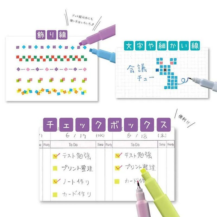 日本sun-star dot é pen 方形標記圓點雙頭兩用筆 4入組-細節圖3