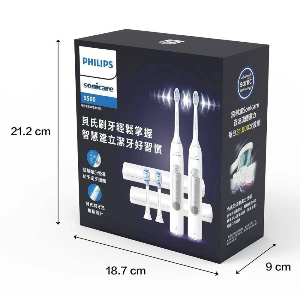 現貨✅飛利浦 Sonicare 充電式智能音波牙刷 2入 HX5292 Philips Toothbrush-細節圖8