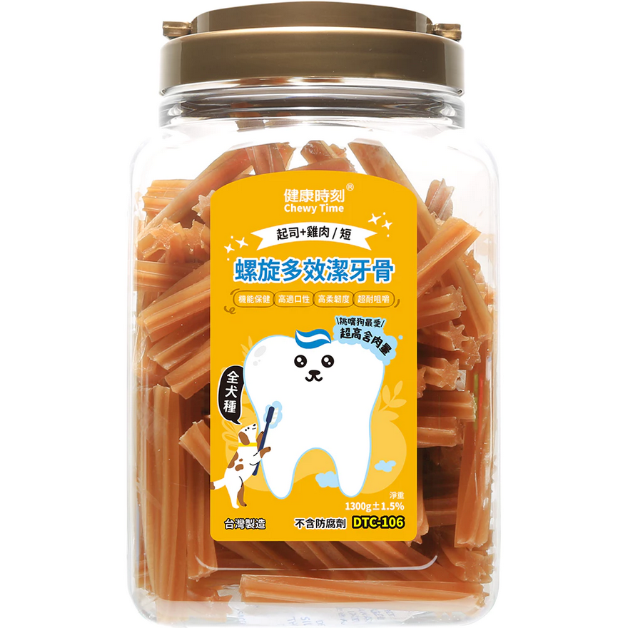 JPC 健康時刻 全犬螺旋多效潔牙骨  桶裝1300g 產地:台灣-規格圖1