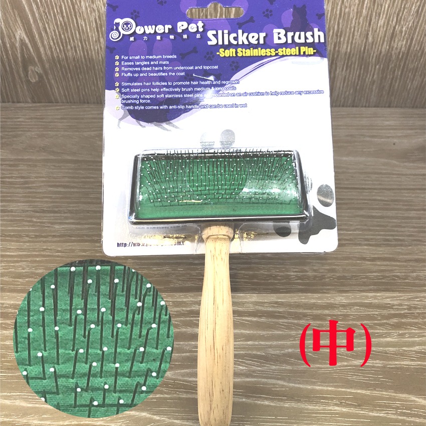 JPC 威力木柄針梳 不鏽鋼軟針 梳子 寵物梳-規格圖1