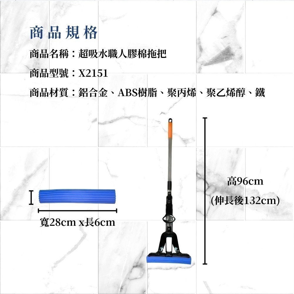 超吸水職人膠棉拖把【小閨祕】膠棉拖把 拖把 夾式 超吸水 台灣製造-細節圖6
