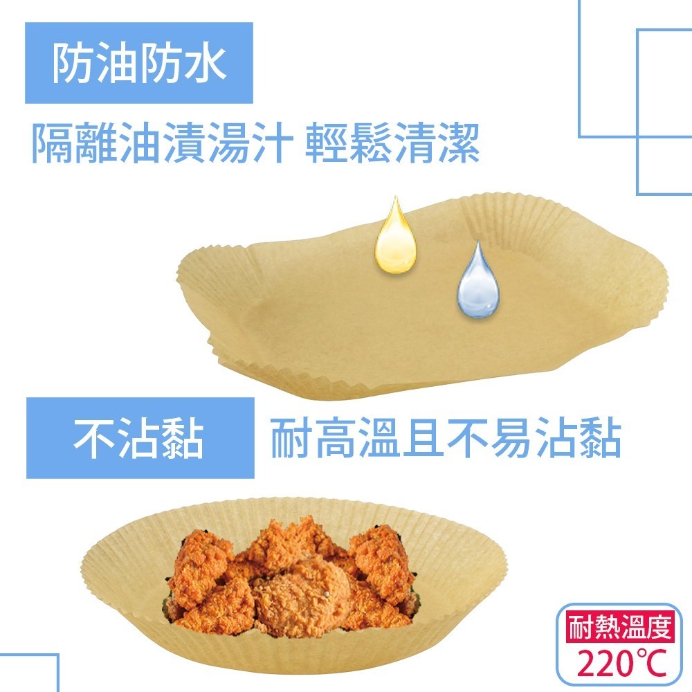 氣炸鍋料理紙托盤 50入【小閨祕】烤盤紙 防油紙 隔油紙 硅油紙盤 氣炸鍋紙 氣炸鍋吸油紙 防水防油 圓形烘焙紙-細節圖3