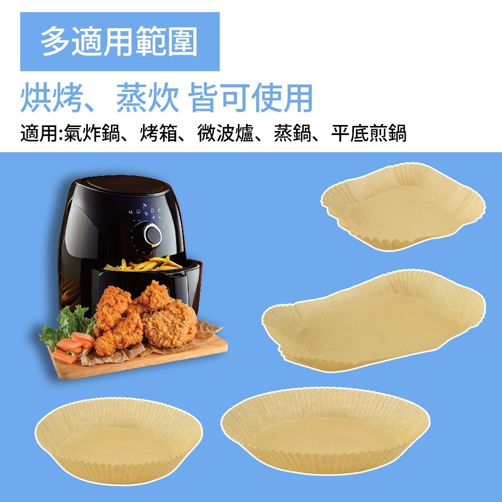 氣炸鍋料理紙托盤 50入【小閨祕】烤盤紙 防油紙 隔油紙 硅油紙盤 氣炸鍋紙 氣炸鍋吸油紙 防水防油 圓形烘焙紙-細節圖4