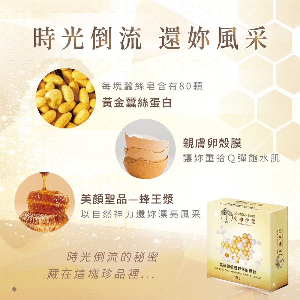 女神伊登 蠶絲卵殼膜蜂萃面膜皂110g±5g*3【贈】Hybolar 毛孔淨化去角質凝膠100ml*1-細節圖3