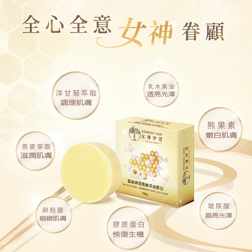 女神伊登 蠶絲卵殼膜蜂萃面膜皂110g±5g*3【贈】Hybolar 毛孔淨化去角質凝膠100ml*1-細節圖5