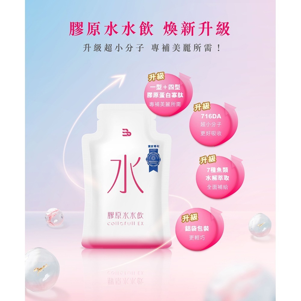 三五生技 COLLAFULL EX膠原水水飲50mlx8包*1【贈】我的心機 雙效智能微導音波洗臉機粉紫*1-細節圖3