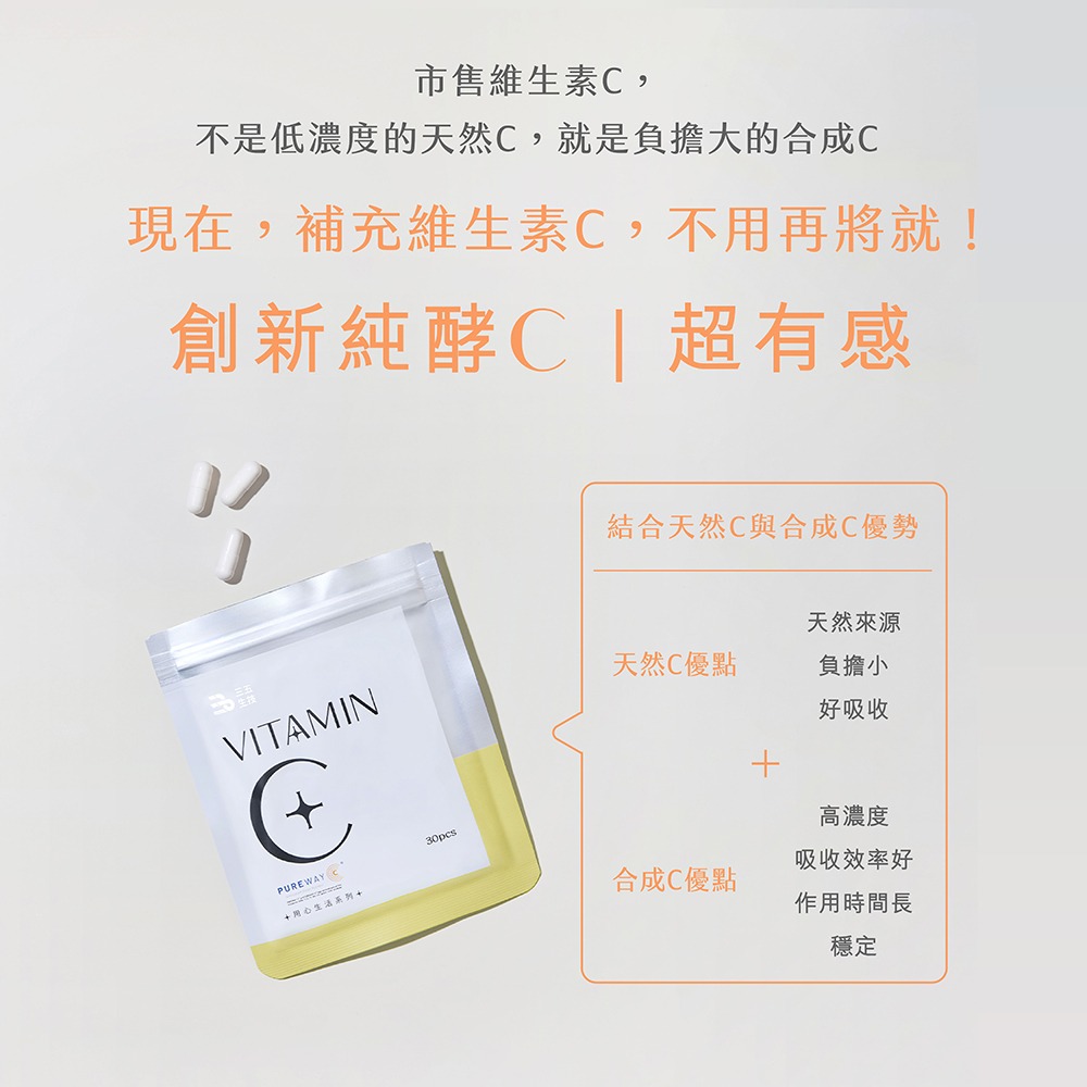 三五生技 維他命C570mg±5%x30顆*2【贈】統欣生技 TX全效守護系列綜合維生素60粒*1(任選)-細節圖3