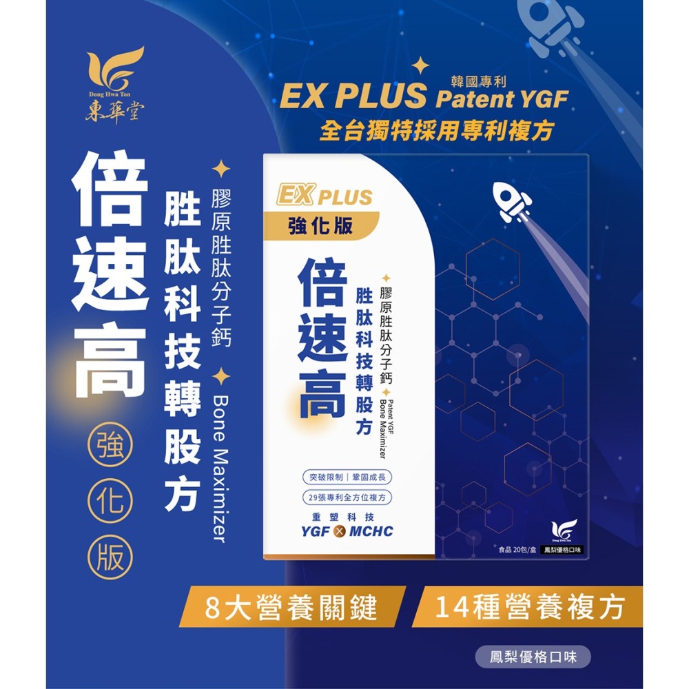 東華堂 倍速高EX PLUS胜肽科技轉股方3.2gx20包*1【贈】東華堂 益敏IgG 初乳益生菌EX2gx20包*1-細節圖2