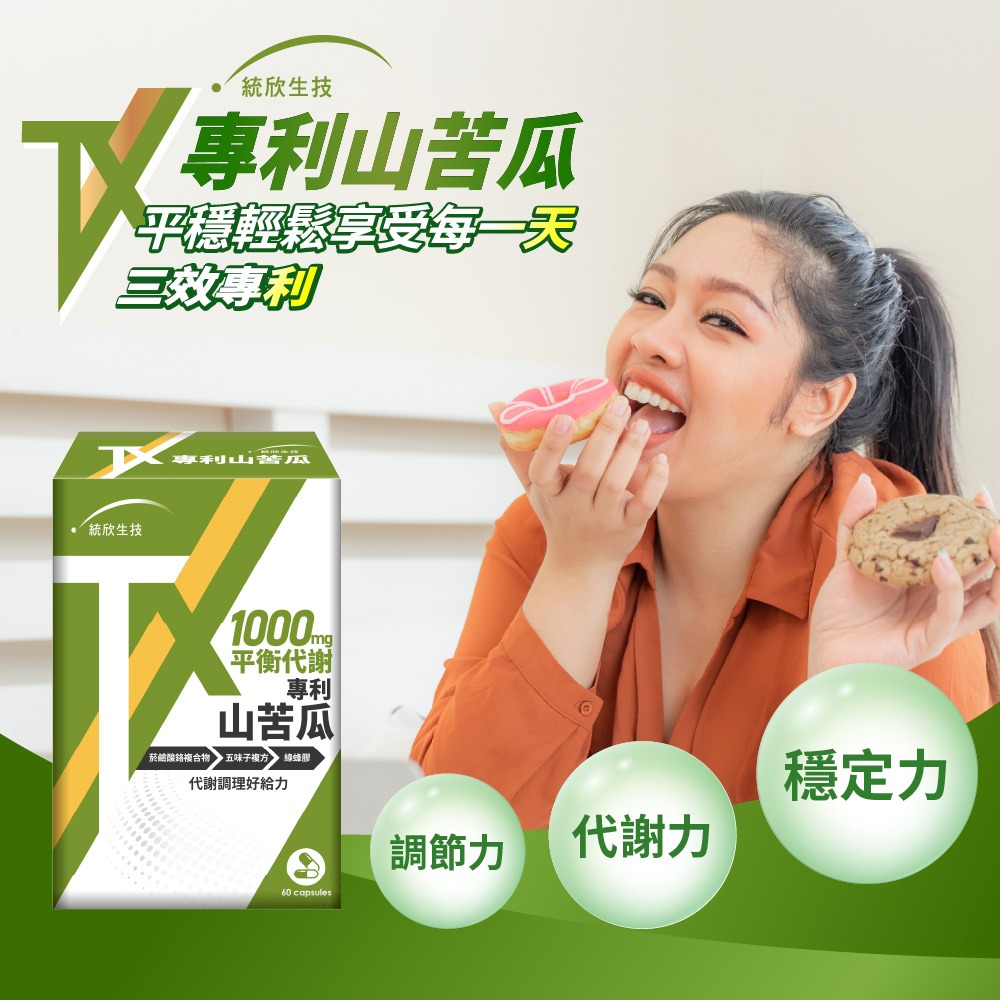 統欣生技 TX專利山苦瓜450mgx60粒*1【贈】愷爾氏 八孅盈 孅橙茶花調理茶3gx8包*1-細節圖2