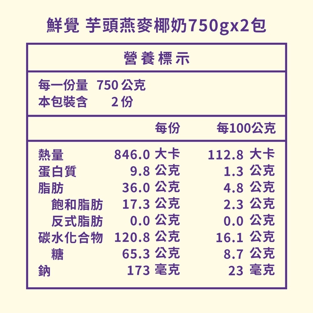 鮮覺 芋頭燕麥椰奶750gx2包*1 效期2026.7.21【贈】18號果園 香酥香蕉脆片120g*1-細節圖7