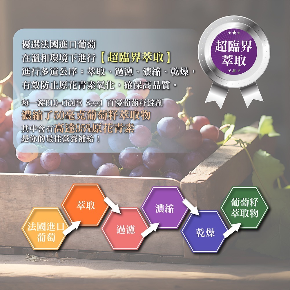BIO GRAPE 百優葡萄籽錠劑90錠*1【贈】久保雅司 水亮好世界 葉黃素695.4mgx30粒*1-細節圖6