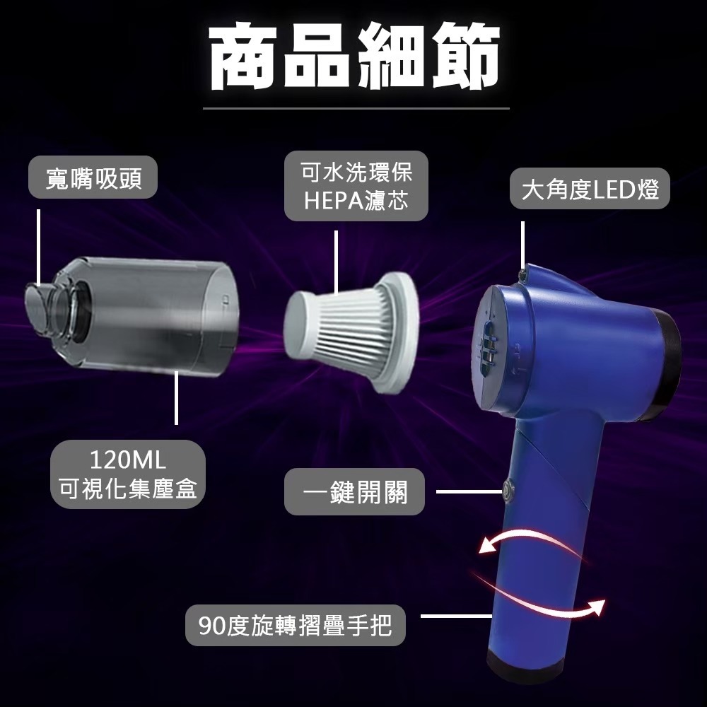 神盾 羽量級隨手吸吸塵器MSV-008夢幻紫*1【贈】闔樂泰 除臭抗菌地板清潔劑500ml*1-細節圖4