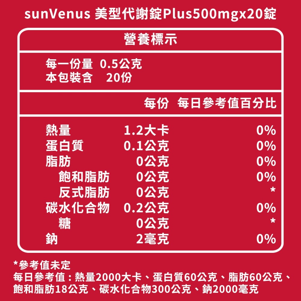 sunVenus美型代謝錠Plus500mg*20錠*1【贈】KHDR. 蘋果柑橘果膠15gx4包*1-細節圖6