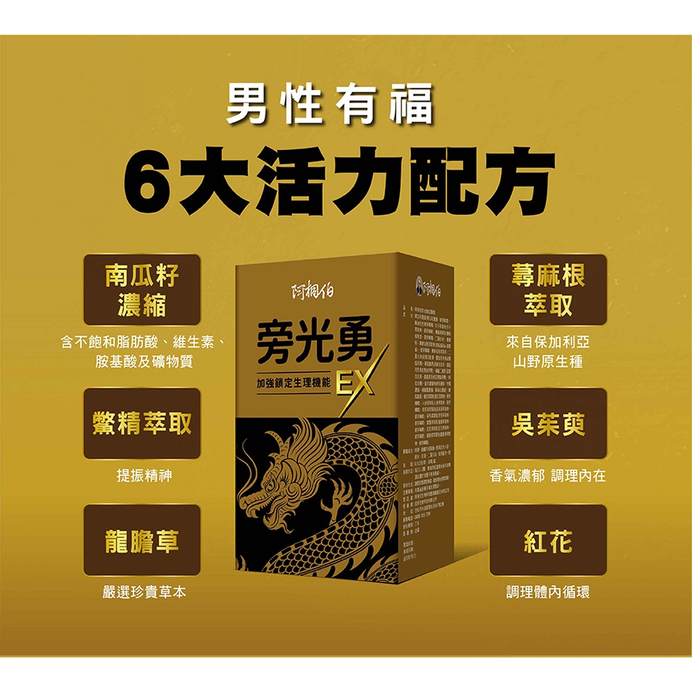 阿桐伯 旁光勇EX膠囊0.5gx30粒*1【贈】東華堂 護攝王男性補給500mgx30顆*1-細節圖3