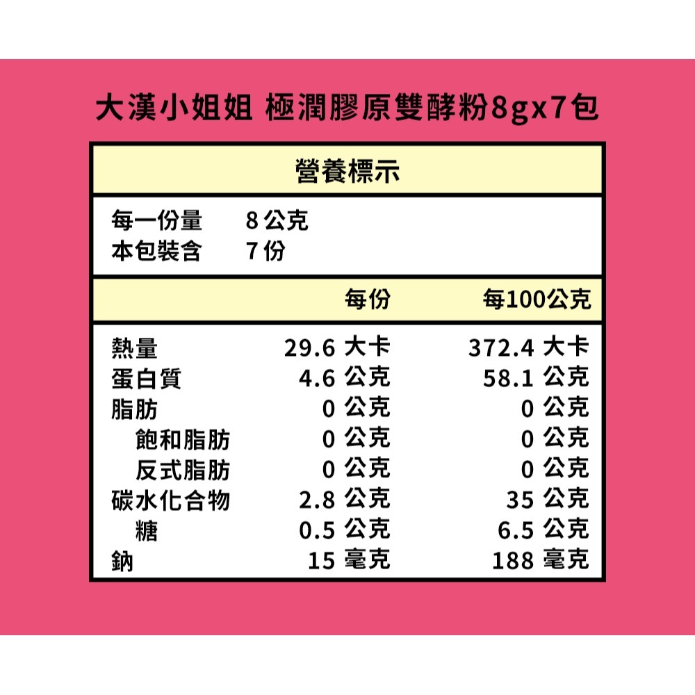 大漢小姐姐 極潤膠原雙酵粉8gx7包*1【贈】德之寶 全日綜合維生素發泡錠15錠*1-細節圖5