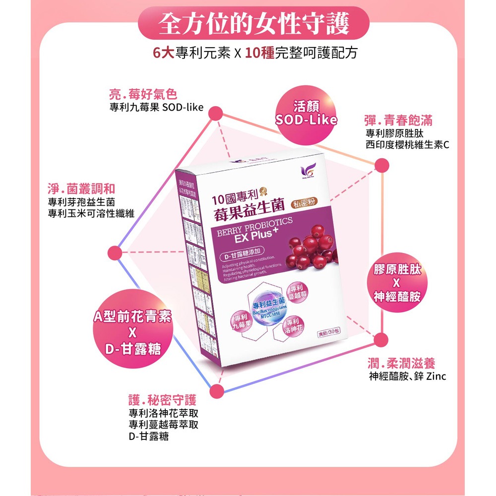 東華堂 專利莓果益生菌私密粉3gx30包*1【贈】舒妃自然匯 蔓越莓舒密潔淨露350ml*1-細節圖4