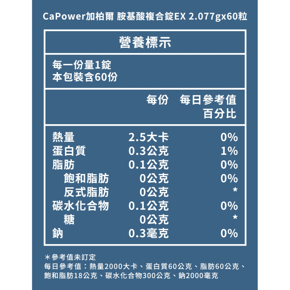 CaPower加柏爾 胺基酸複合錠EX 2.077gx60粒*1【贈】德之寶 全日綜合維生素發泡錠15錠*1-細節圖7