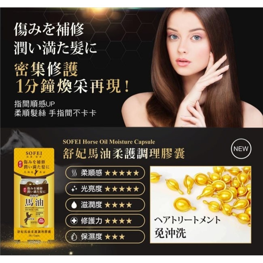 SOFEI舒妃 護髮2入組 (馬油柔護調理膠囊 28顆/盒+優油美露激霜80ml 各*1)-細節圖6