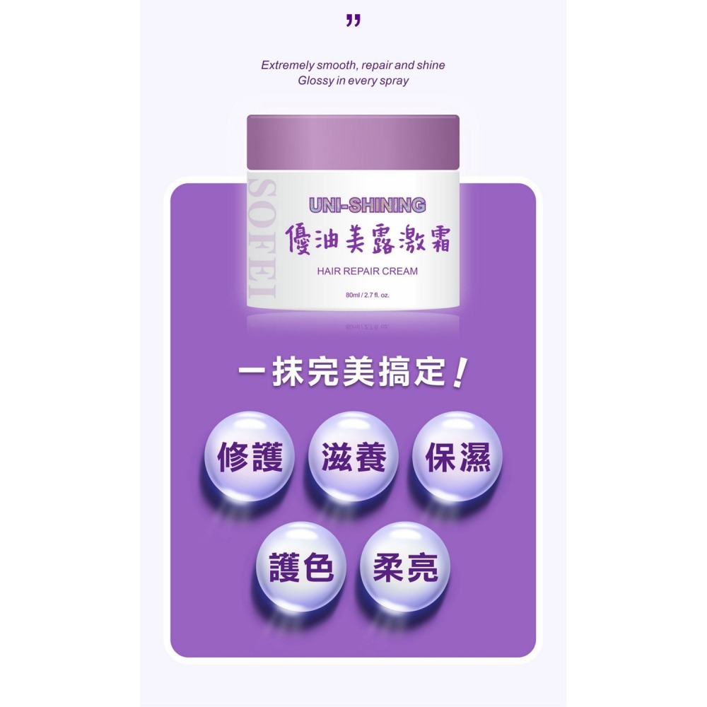 SOFEI舒妃 護髮2入組 (馬油柔護調理膠囊 28顆/盒+優油美露激霜80ml 各*1)-細節圖9