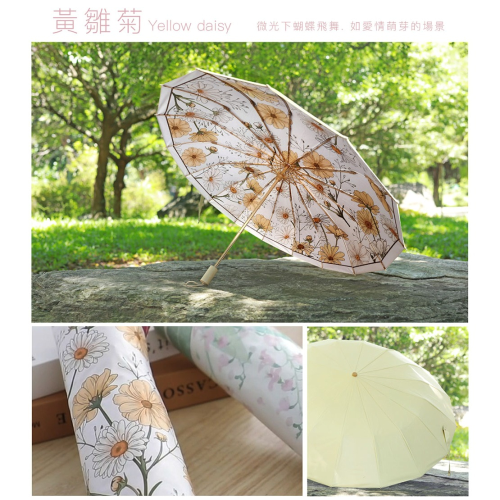 日本Hirone 彩膠晴雨傘兩入組(剪耳貓+黃雛菊)*1【贈】舒妃自然匯 綠咖啡緊緻白皙沐浴乳500ml*2-細節圖6