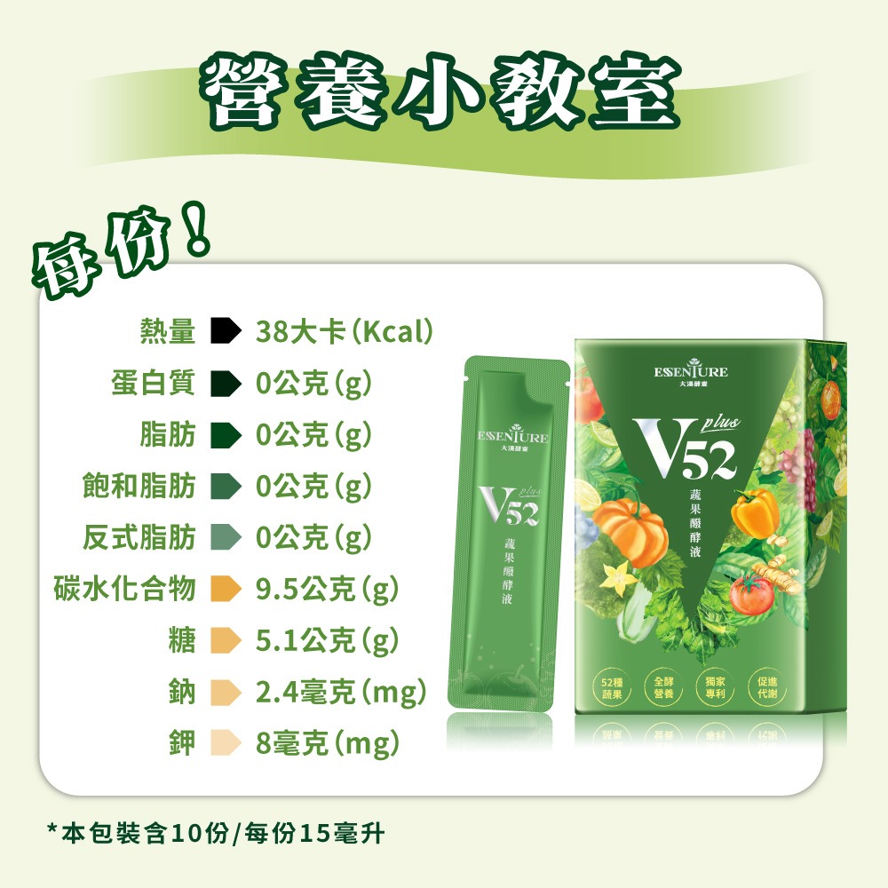 大漢酵素 V52蔬果維他植物醱酵液PLUS 15mlx10包*1【贈】德之寶 全日綜合維生素發泡錠15錠*1-細節圖6